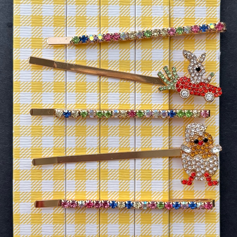 Girls Spring Easter Gold Multicolor Rhinestone Hairpin Set by Piper K